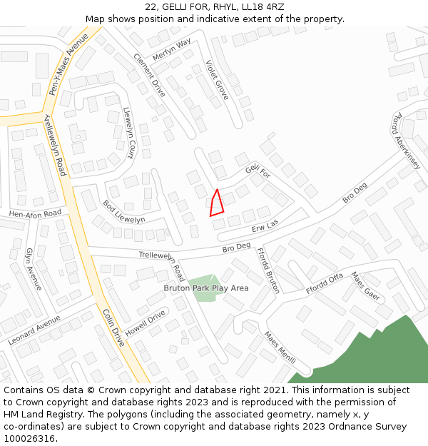 22, GELLI FOR, RHYL, LL18 4RZ: Location map and indicative extent of plot