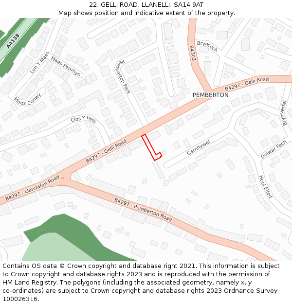 22, GELLI ROAD, LLANELLI, SA14 9AT: Location map and indicative extent of plot