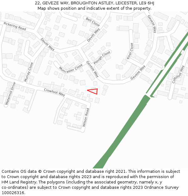 22, GEVEZE WAY, BROUGHTON ASTLEY, LEICESTER, LE9 6HJ: Location map and indicative extent of plot