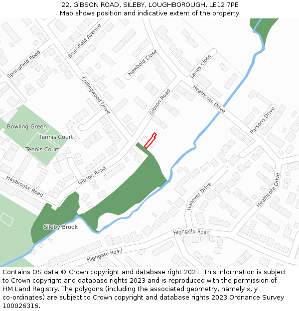 22, GIBSON ROAD, SILEBY, LOUGHBOROUGH, LE12 7PE: Location map and indicative extent of plot