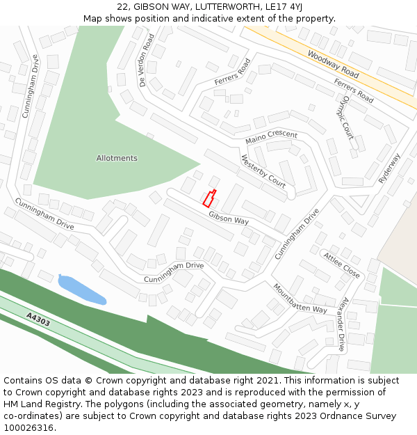 22, GIBSON WAY, LUTTERWORTH, LE17 4YJ: Location map and indicative extent of plot