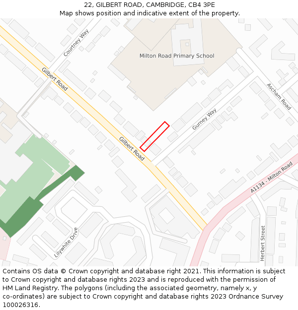 22, GILBERT ROAD, CAMBRIDGE, CB4 3PE: Location map and indicative extent of plot