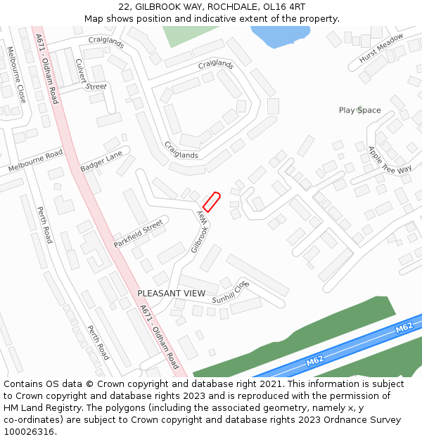 22, GILBROOK WAY, ROCHDALE, OL16 4RT: Location map and indicative extent of plot