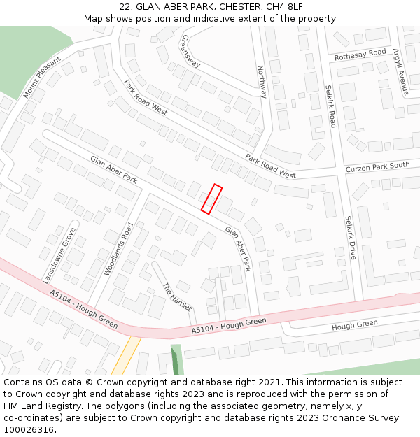 22, GLAN ABER PARK, CHESTER, CH4 8LF: Location map and indicative extent of plot