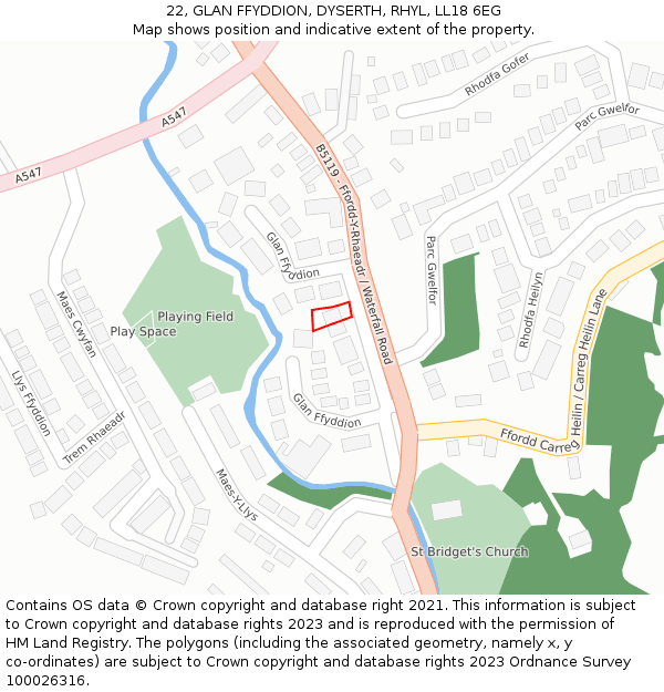 22, GLAN FFYDDION, DYSERTH, RHYL, LL18 6EG: Location map and indicative extent of plot