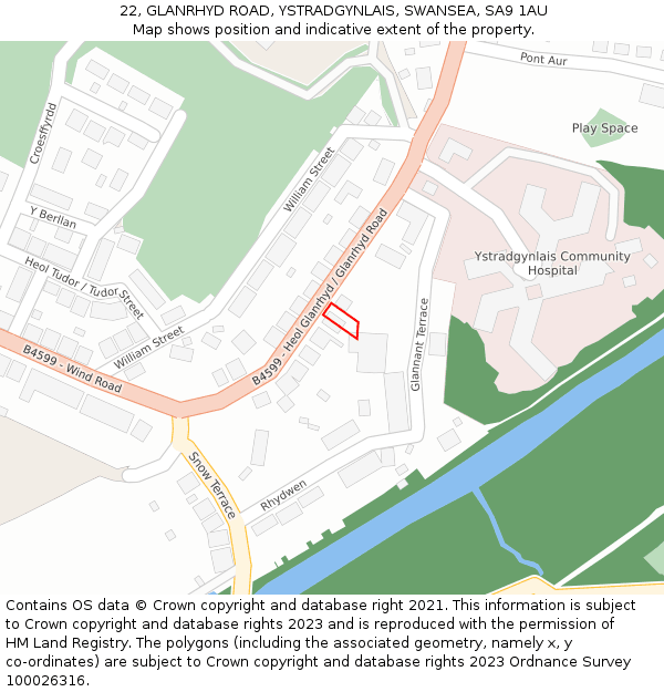 22, GLANRHYD ROAD, YSTRADGYNLAIS, SWANSEA, SA9 1AU: Location map and indicative extent of plot