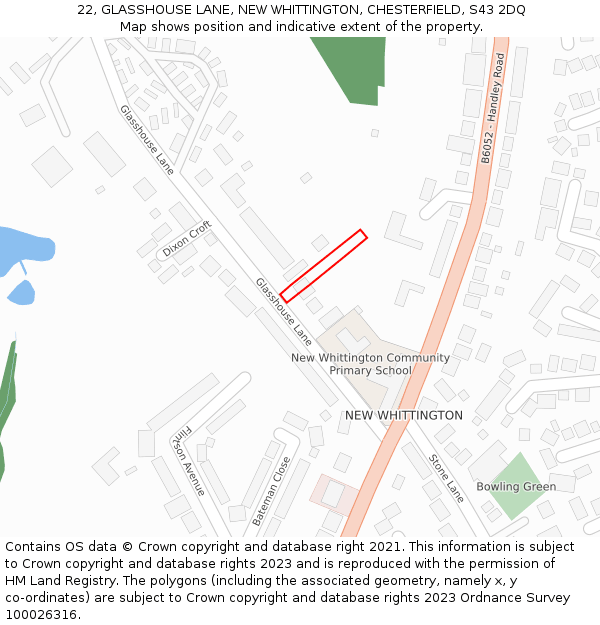22, GLASSHOUSE LANE, NEW WHITTINGTON, CHESTERFIELD, S43 2DQ: Location map and indicative extent of plot