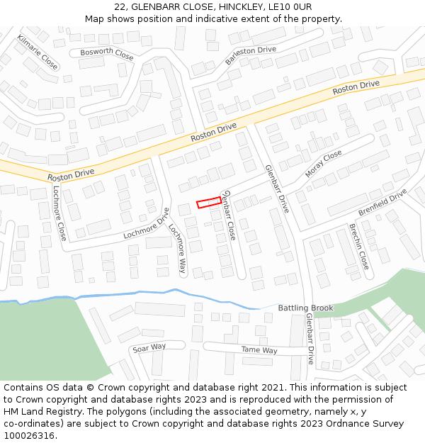 22, GLENBARR CLOSE, HINCKLEY, LE10 0UR: Location map and indicative extent of plot