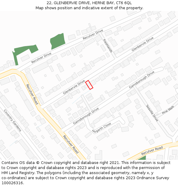 22, GLENBERVIE DRIVE, HERNE BAY, CT6 6QL: Location map and indicative extent of plot