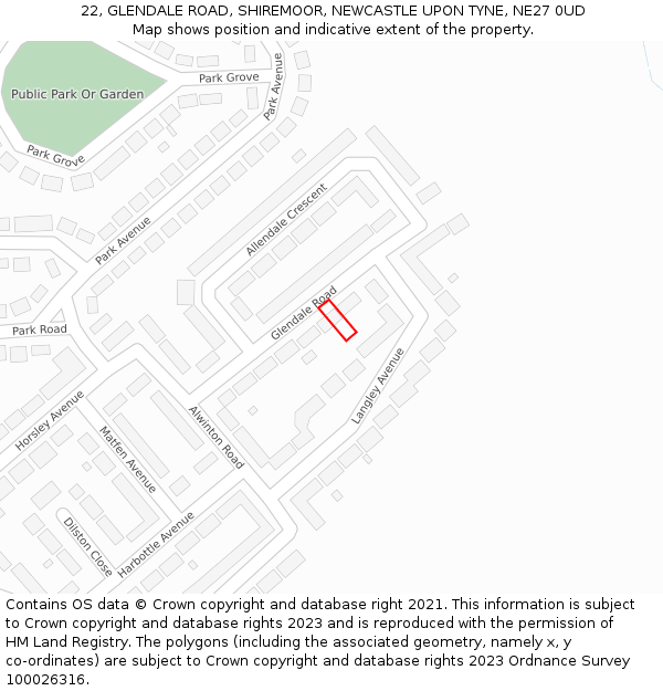 22, GLENDALE ROAD, SHIREMOOR, NEWCASTLE UPON TYNE, NE27 0UD: Location map and indicative extent of plot