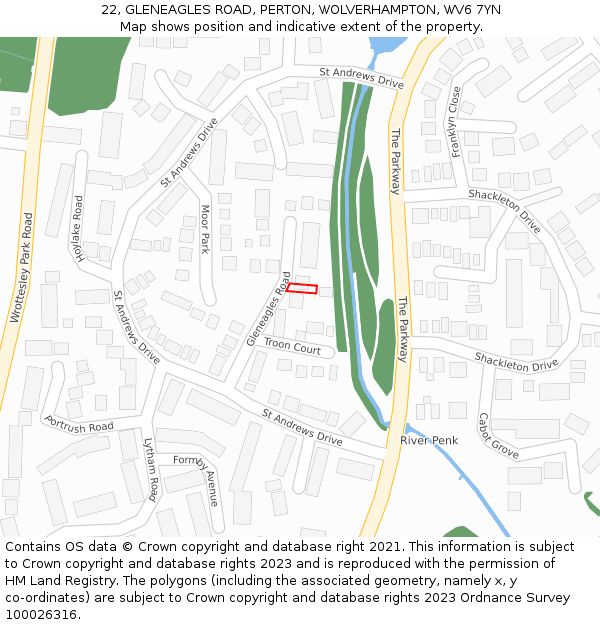 22, GLENEAGLES ROAD, PERTON, WOLVERHAMPTON, WV6 7YN: Location map and indicative extent of plot