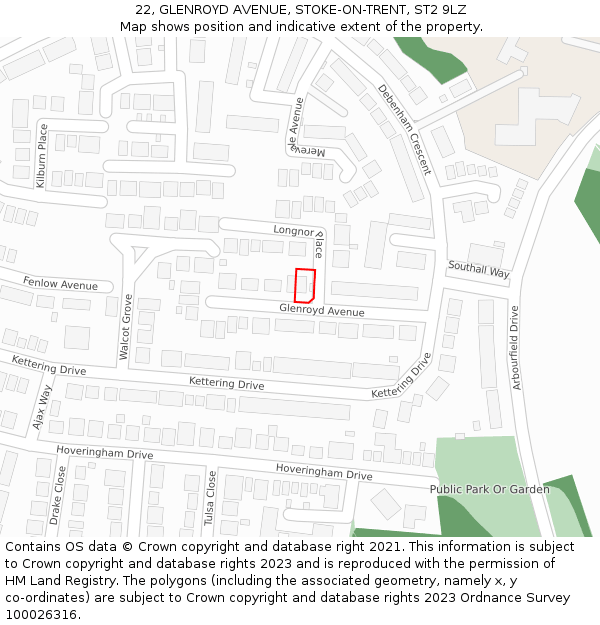 22, GLENROYD AVENUE, STOKE-ON-TRENT, ST2 9LZ: Location map and indicative extent of plot