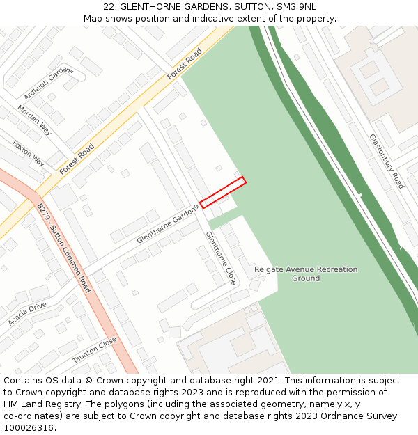 22, GLENTHORNE GARDENS, SUTTON, SM3 9NL: Location map and indicative extent of plot