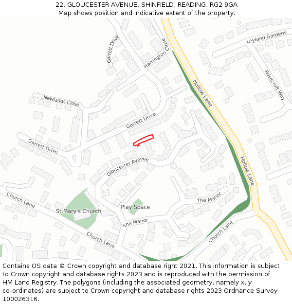 22, GLOUCESTER AVENUE, SHINFIELD, READING, RG2 9GA: Location map and indicative extent of plot