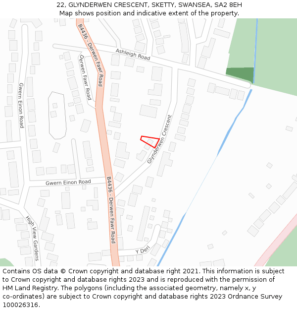 22, GLYNDERWEN CRESCENT, SKETTY, SWANSEA, SA2 8EH: Location map and indicative extent of plot