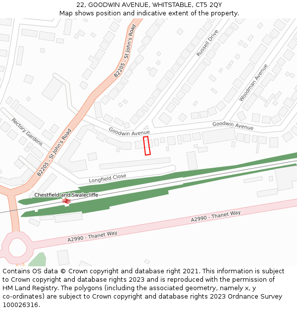 22, GOODWIN AVENUE, WHITSTABLE, CT5 2QY: Location map and indicative extent of plot