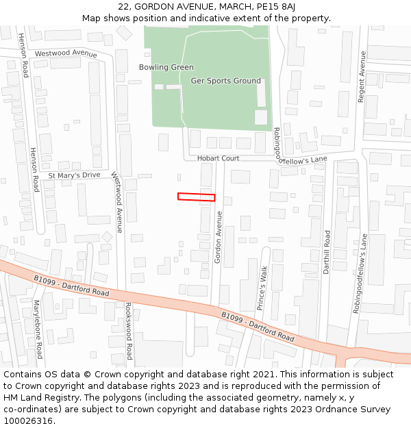 22, GORDON AVENUE, MARCH, PE15 8AJ: Location map and indicative extent of plot