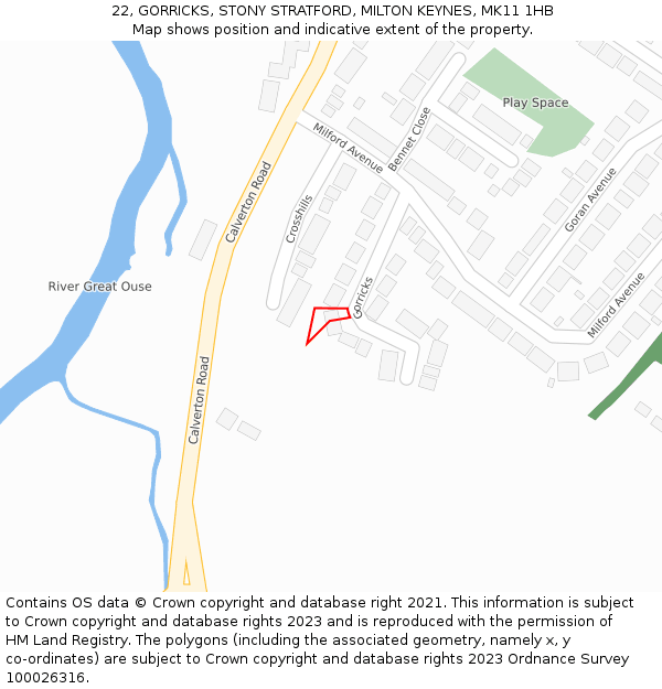 22, GORRICKS, STONY STRATFORD, MILTON KEYNES, MK11 1HB: Location map and indicative extent of plot