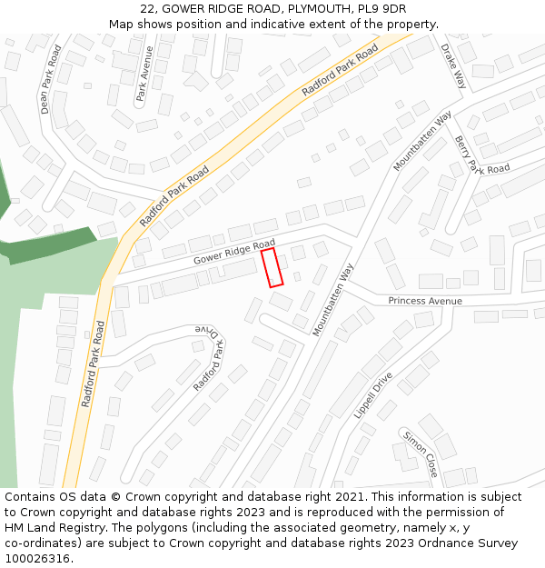 22, GOWER RIDGE ROAD, PLYMOUTH, PL9 9DR: Location map and indicative extent of plot