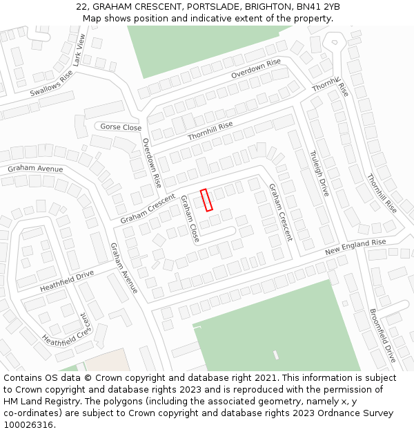 22, GRAHAM CRESCENT, PORTSLADE, BRIGHTON, BN41 2YB: Location map and indicative extent of plot