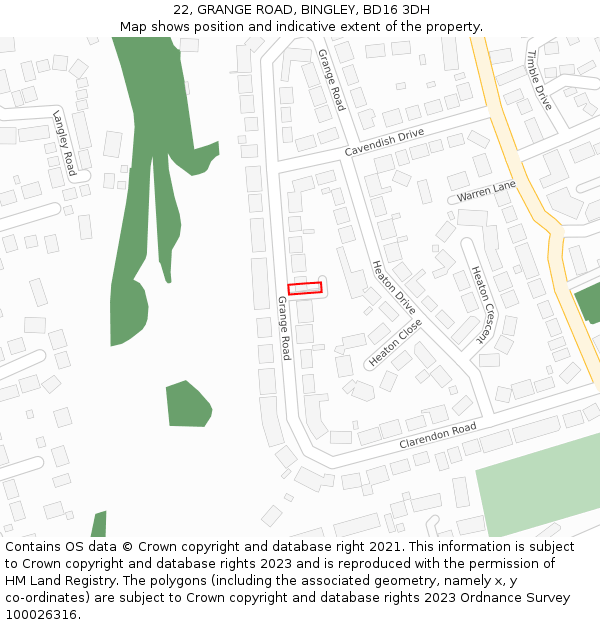 22, GRANGE ROAD, BINGLEY, BD16 3DH: Location map and indicative extent of plot