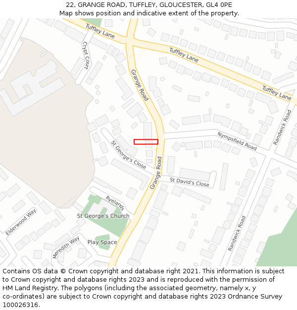 22, GRANGE ROAD, TUFFLEY, GLOUCESTER, GL4 0PE: Location map and indicative extent of plot