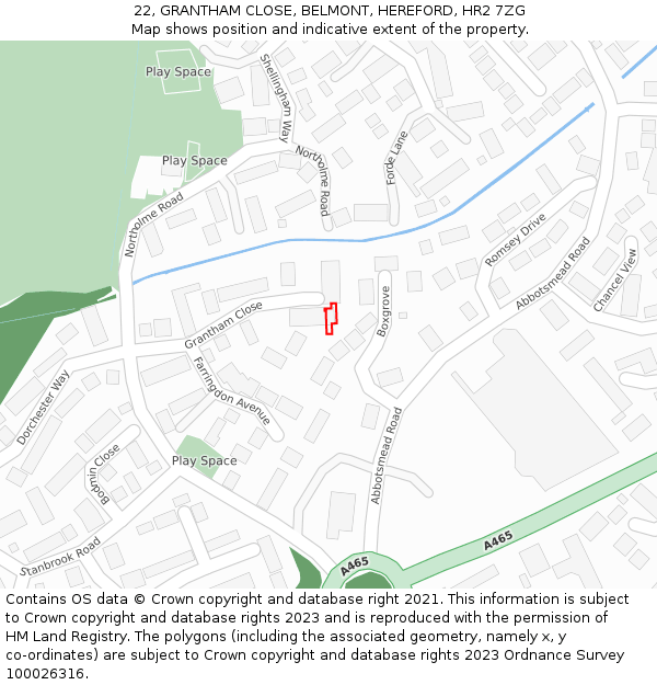 22, GRANTHAM CLOSE, BELMONT, HEREFORD, HR2 7ZG: Location map and indicative extent of plot