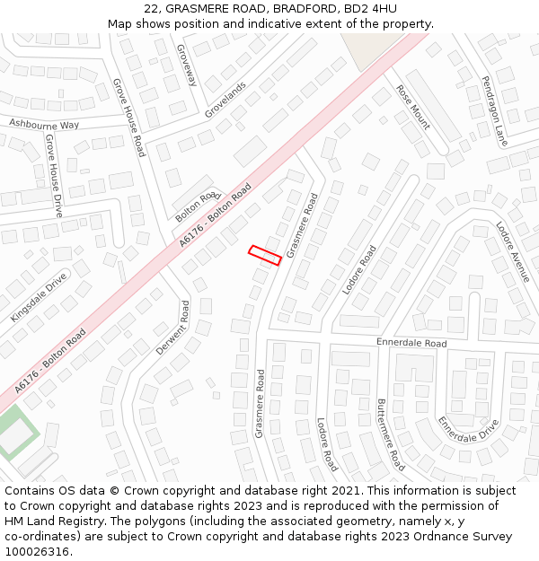 22, GRASMERE ROAD, BRADFORD, BD2 4HU: Location map and indicative extent of plot