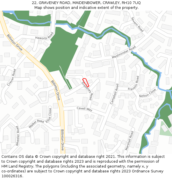 22, GRAVENEY ROAD, MAIDENBOWER, CRAWLEY, RH10 7UQ: Location map and indicative extent of plot