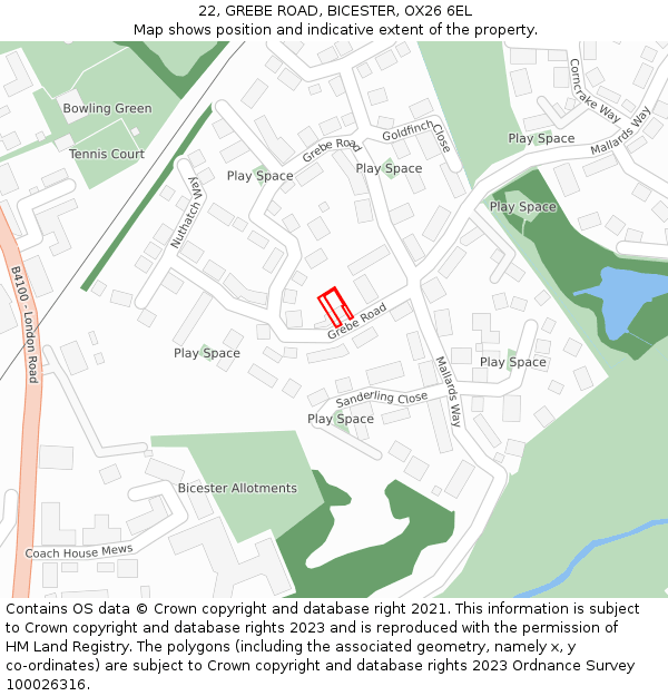 22, GREBE ROAD, BICESTER, OX26 6EL: Location map and indicative extent of plot