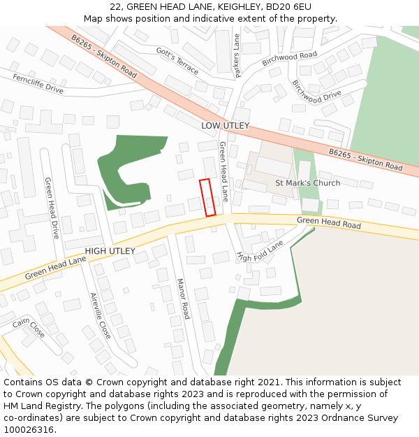 22, GREEN HEAD LANE, KEIGHLEY, BD20 6EU: Location map and indicative extent of plot