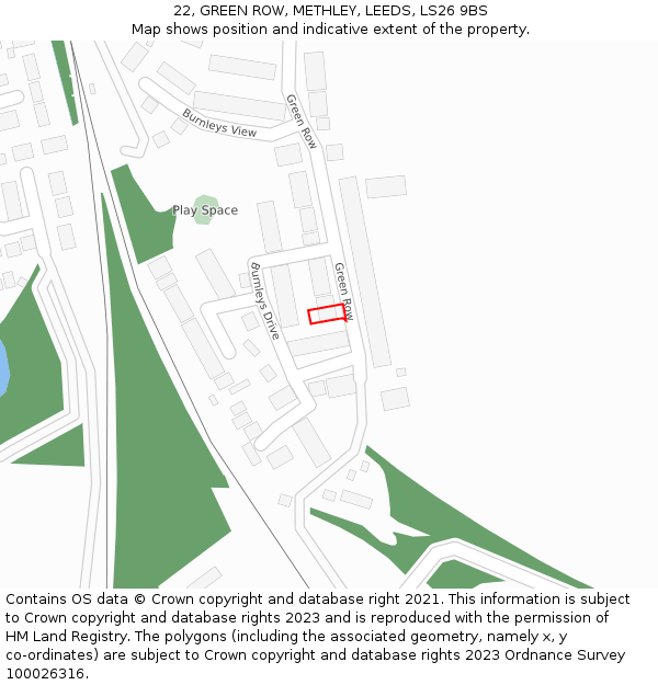 22, GREEN ROW, METHLEY, LEEDS, LS26 9BS: Location map and indicative extent of plot