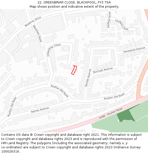 22, GREENBRIAR CLOSE, BLACKPOOL, FY3 7SA: Location map and indicative extent of plot