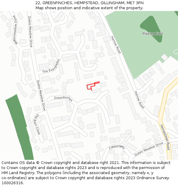 22, GREENFINCHES, HEMPSTEAD, GILLINGHAM, ME7 3PN: Location map and indicative extent of plot