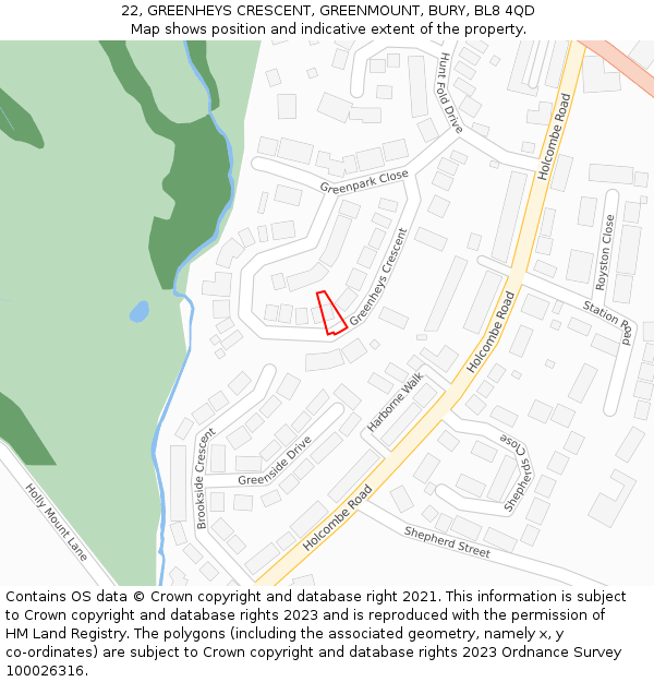 22, GREENHEYS CRESCENT, GREENMOUNT, BURY, BL8 4QD: Location map and indicative extent of plot