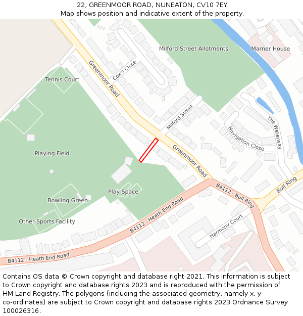 22, GREENMOOR ROAD, NUNEATON, CV10 7EY: Location map and indicative extent of plot