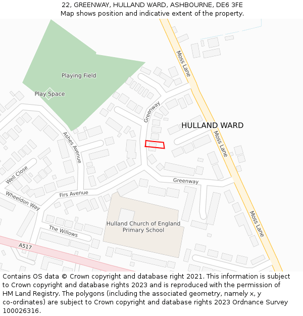 22, GREENWAY, HULLAND WARD, ASHBOURNE, DE6 3FE: Location map and indicative extent of plot