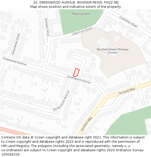 22, GREENWOOD AVENUE, BOGNOR REGIS, PO22 9EJ: Location map and indicative extent of plot