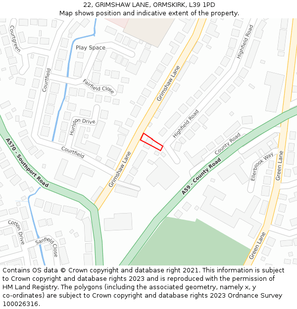 22, GRIMSHAW LANE, ORMSKIRK, L39 1PD: Location map and indicative extent of plot