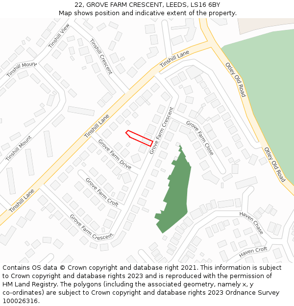 22, GROVE FARM CRESCENT, LEEDS, LS16 6BY: Location map and indicative extent of plot