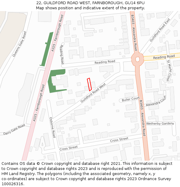 22, GUILDFORD ROAD WEST, FARNBOROUGH, GU14 6PU: Location map and indicative extent of plot