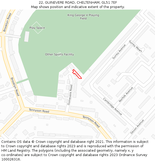 22, GUINEVERE ROAD, CHELTENHAM, GL51 7EF: Location map and indicative extent of plot