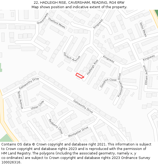 22, HADLEIGH RISE, CAVERSHAM, READING, RG4 6RW: Location map and indicative extent of plot
