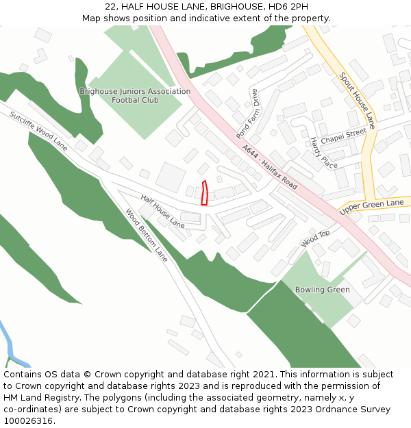 22, HALF HOUSE LANE, BRIGHOUSE, HD6 2PH: Location map and indicative extent of plot