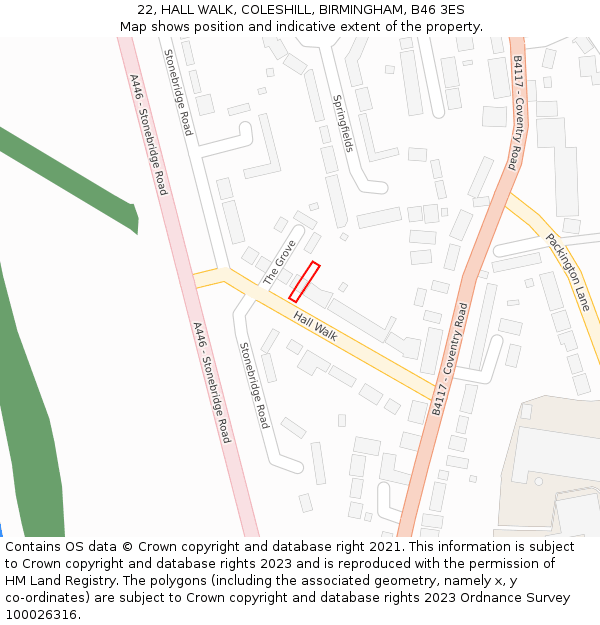 22, HALL WALK, COLESHILL, BIRMINGHAM, B46 3ES: Location map and indicative extent of plot