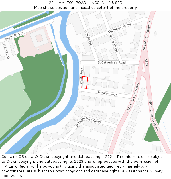 22, HAMILTON ROAD, LINCOLN, LN5 8ED: Location map and indicative extent of plot