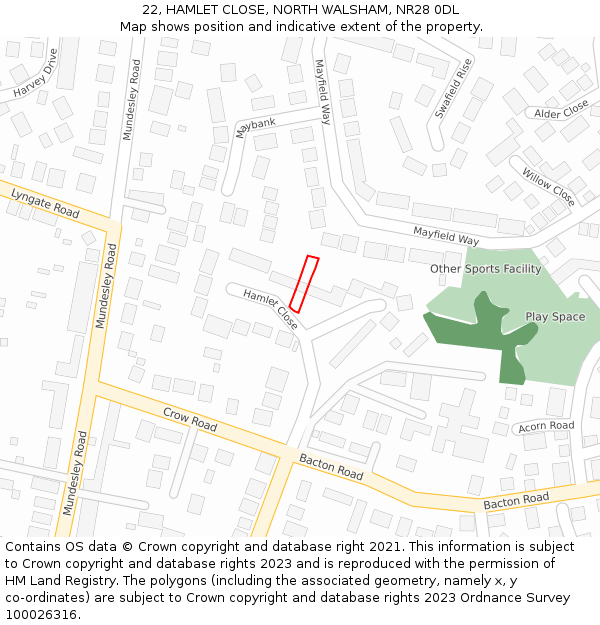 22, HAMLET CLOSE, NORTH WALSHAM, NR28 0DL: Location map and indicative extent of plot