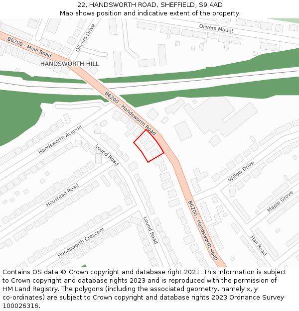 22, HANDSWORTH ROAD, SHEFFIELD, S9 4AD: Location map and indicative extent of plot