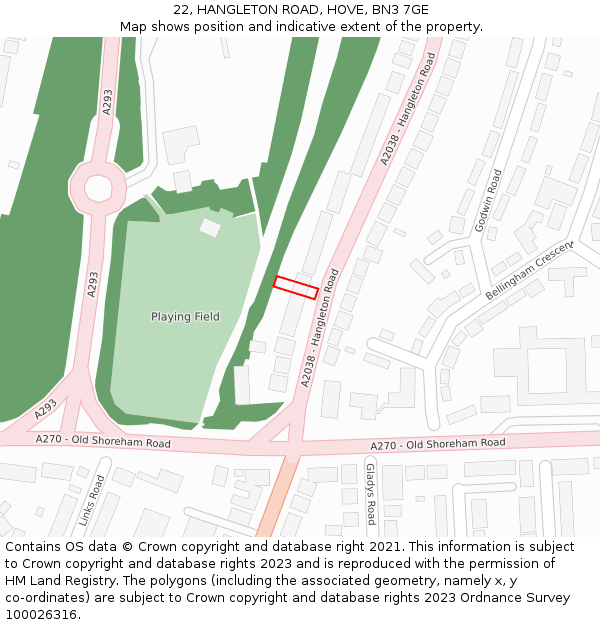 22, HANGLETON ROAD, HOVE, BN3 7GE: Location map and indicative extent of plot