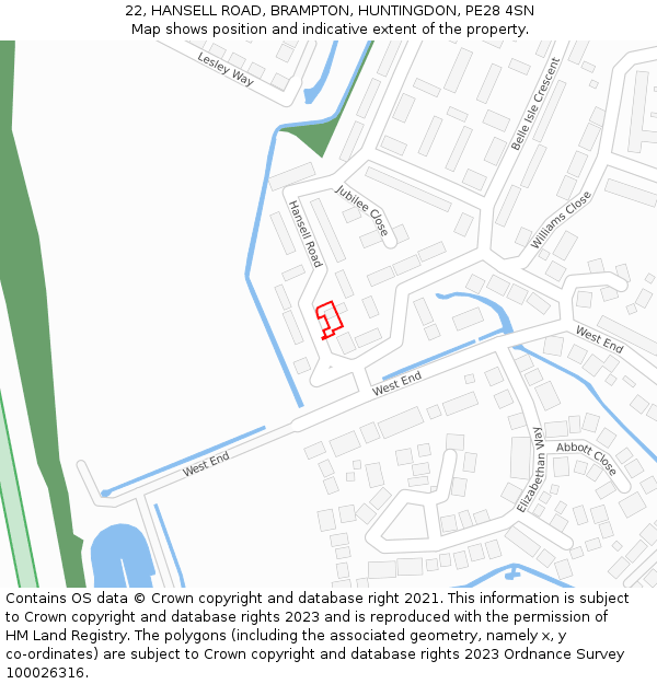 22, HANSELL ROAD, BRAMPTON, HUNTINGDON, PE28 4SN: Location map and indicative extent of plot